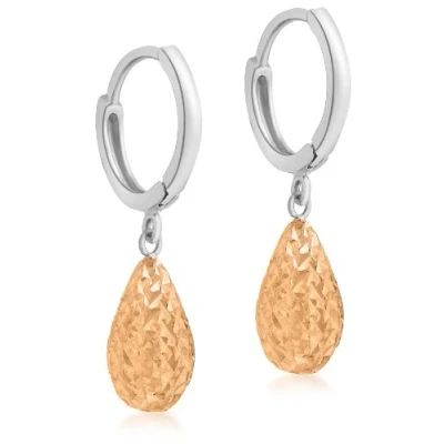 Image of Carissima Gold Women&#039;s 9ct 2 Colour Diamond Cut Teardrop Huggy Earrings