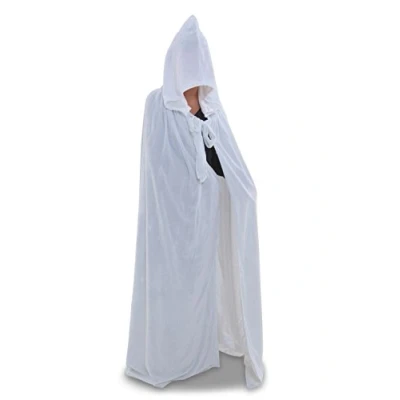 Image of Hooded Velvet Cloak/Cape (White Velvet/White Silk)