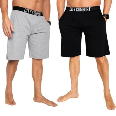 Image of Mens Pyjama Shorts Comfy Lounge with Pockets Pack of 2 (M, Black/Grey)