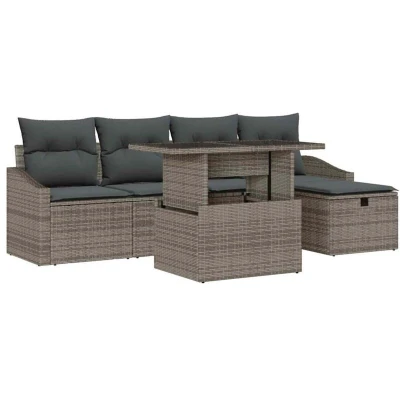 Image of vidaXL 6 Piece Garden Sofa Set with Cushions Grey Poly Rattan