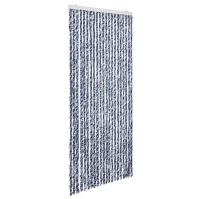 Image of &#039;vidaXL Insect Curtain Soft and Silent Operation 90x200 cm Blue White Chenille Hooks Included Durable Easy to Clean Water resistant