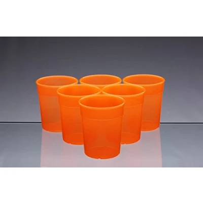 Image of AIOS Dishwasher Safe Stackable Neon Orange Plastic Cups/Beakers/Tumblers 250ml (Set of 6)