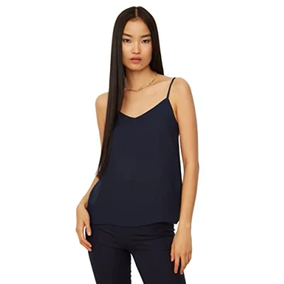 Image of Trendyol Women Regular fit Basic Scoop Neck Woven Blouse Dark Navy