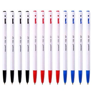 Image of Monami 153 Ballpoint Pen 0.7mm Dozen Box (Black, Blue, Red Ink Assorted Color 12 Pens)