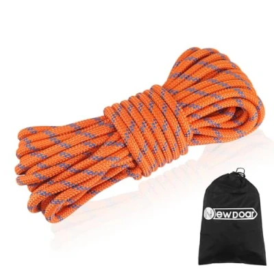 Image of NewDoar CE &amp; UIAA Certificated 18KN Static Climbing Rope 10mm (3/8in) Double Braid Accessory Cord for Prusik Hauling Dragginge(Orange 10mm,98ft)