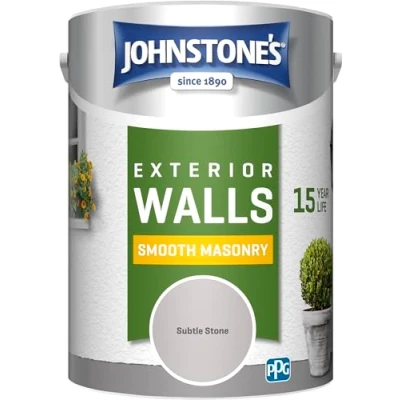 Image of Johnstone’s Exterior Smooth Masonry Paint Subtle Stone Up to 15 Years Protection Weather &amp; Dirt Resistant 60m² Coverage Per Tin Dry in 1 2 Hours 5 L