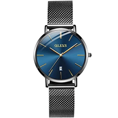 Image of RORIOS Fashion Women Analogue Quartz Watch Calendar Stainless Steel Mesh Strap Ladies Wristwatch