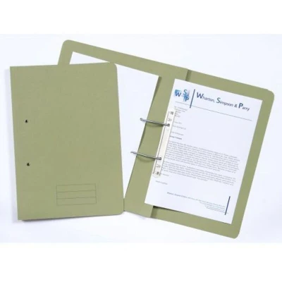 Image of Exacompta Ref TFM GRNZ Spiral Files for Punched Papers, A4 &amp; Foolscap, 285gsm Medium Weight Premium Manilla, 350mm x 250mm, Metal Spring Mechanism Green, Pack of 25