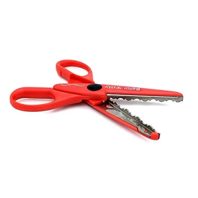 Image of 1 x Berol tilly red 15½cm (6&quot;) wave pattern craft scissors for crafting paper &amp; card.