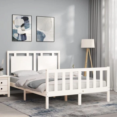 Image of vidaXL Bed Frame without Mattress White Small Double Solid Wood Pine