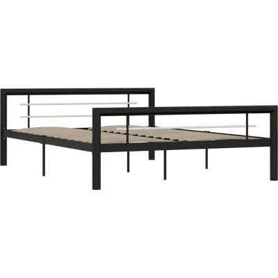 Image of vidaXL Bed Frame without Mattress Black and White Metal 160x200 cm