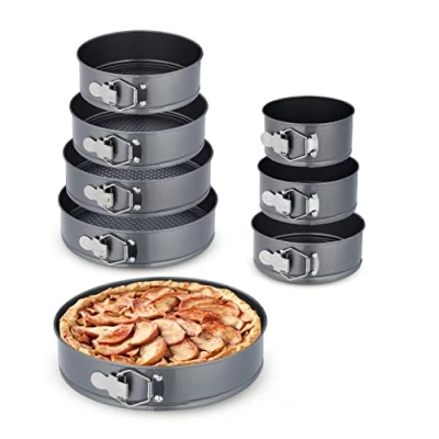 Image of Relaxdays Set of 8 Springform Pans, Round Baking Forms, Diameters: 14 28 cm, Stainless Steel, Non Stick Coat, Anthracite, 6.5 x cm