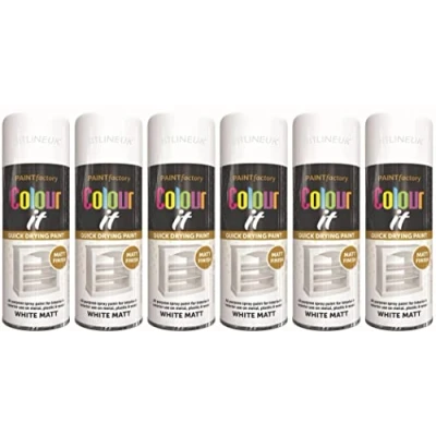 Image of HitlineUK 6 x SPRAY PAINT WHITE 400ML COLOUR IT MATT FINISH DECORATE WOOD METAL PLASTIC INTERIOR/EXTERIOR