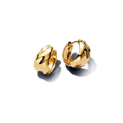 Image of Pandora Gold Rippled Hoop Earrings