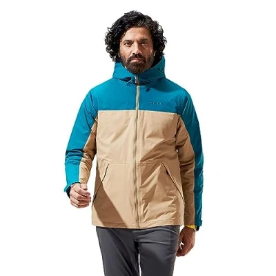 Image of Berghaus Men&#039;s Deluge Pro Insulated Waterproof Shell Jacket Adjustable Durable Coat Rain Protection, Kelp/Deep Ocean, XS