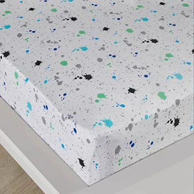 Image of Bedlam White Bed Sheet with Paint Splatter Single Fitted (190 x 90 28cm) for Boys Gaming Bedding Bedroom Accessories Matching Duvet Cover Available