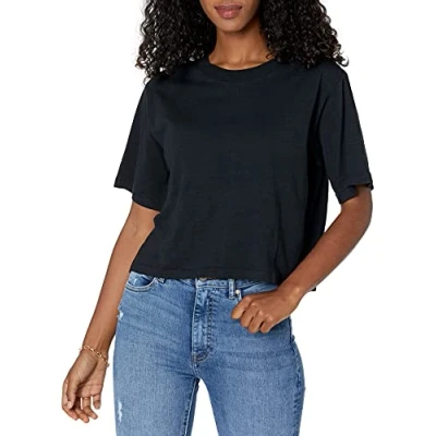 Image of The Drop Women&#039;s Sydney Short Sleeve Cropped Crewneck T Shirt, Black, S