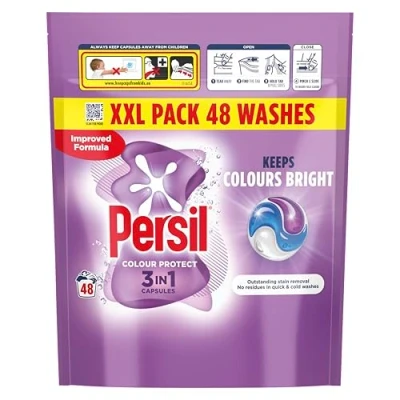 Image of Persil Colour Protect 3 in 1 Washing Capsules keeps colours bright outstanding stain removal quick &amp; cold washes 48