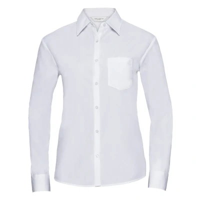 Image of Russell Athletic Collection Womens/Ladies Poplin Easy Care Long Sleeved Shirt (White) Size 20 UK