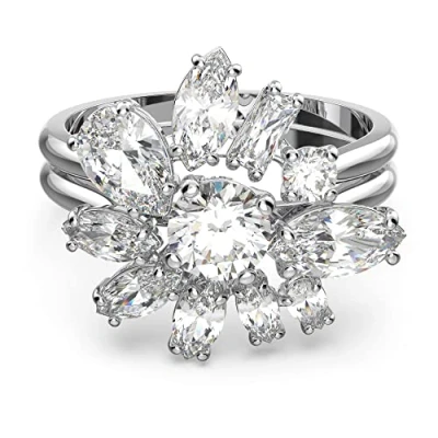 Image of Swarovski Gema Cocktail Ring, Clear Crystals in a Rhodium Plated from the Collection, size 60