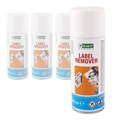 Image of D.RECT Adhesive Remover and Label Remover, Sticker Residue Spray can, 400 ml, Pack of 4, Transparent