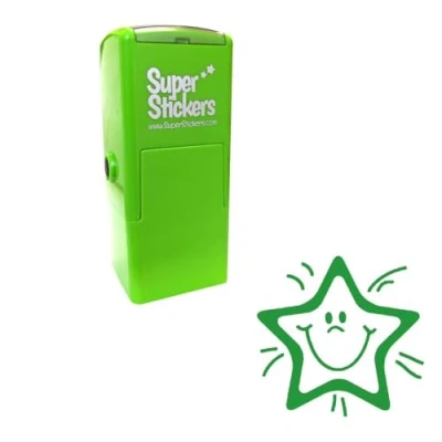 Image of SuperStickers Smiley Star Pre Inked Stamper for teachers Green. Positive Stamp Marking.