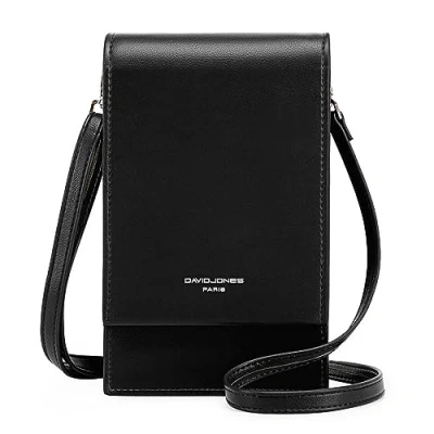 Image of David Jones Women&#039;s Mobile Phone Shoulder Bag Small Elegant Mini Satchel Faux Crocodile Leather City Work Travel Evening, black 2, One Size, Stylish