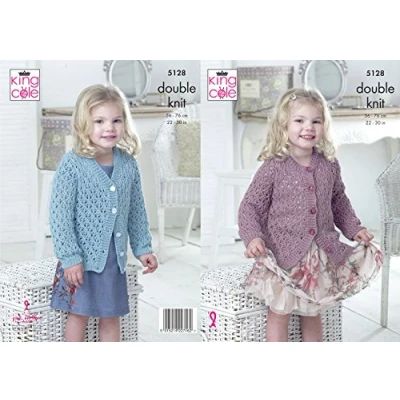 Image of King Cole 5128 Knitting Pattern Girls V and Round Neck Cardigans in Cottonsoft DK
