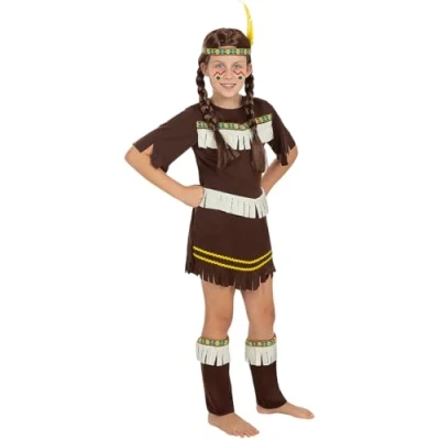 Image of Funidelia Native American Costume for girl Indian, Cowboys, Western kids accessory fancy dress &amp; props Halloween, carnival parties Size 5 6 years Brown