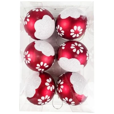 Image of 6 Pieces 6CM Christmas Baubles for Tree Decorations Xmas Hanging Ornaments Shatterproof Baubles, Red with snowflakes