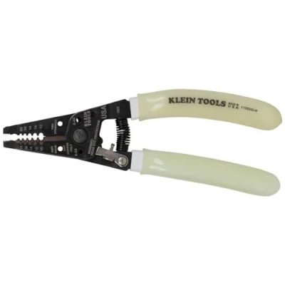 Image of Klein TOOLS Wire Stripper/Cutter, Kurve 10 18 AWG Solid, 12 20 Stranded Wire, Glow in The Dark Grips 11055GLW, High Visibility Handle