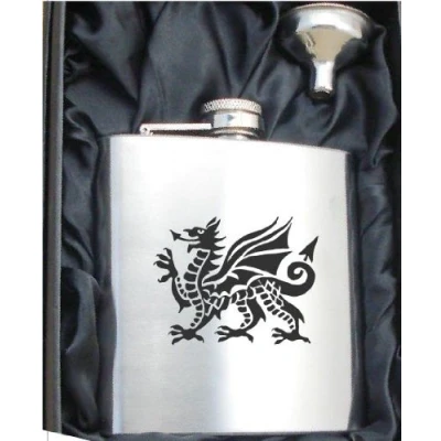 Image of Lucy G WELSH DRAGON HF237 6oZ Hip Flask can be Personalised Engraved Free gb6oz