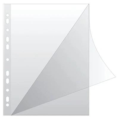 Image of Q CONNECT KF18045 Document Wallets Type L/Top and Side Open Punched Transparent Pockets/Eco PP 100 Micron/µm DIN A4 / Crystal Clear Crystalline Pack of