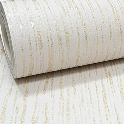 Image of Muriva Embossed Plain Glitter Blown Vinyl Textured Thick Wallpaper for Living Room, Bedroom (Cream and Gold)
