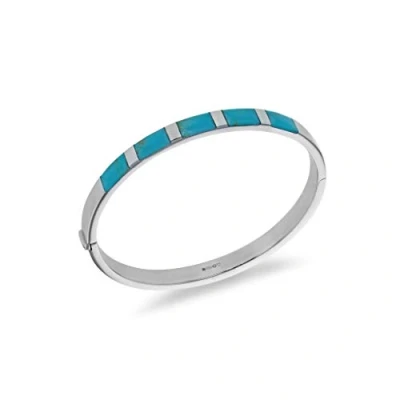 Image of Tuscany Silver Women&#039;s Rhodium Plated Turquoise 5.5mm Bangle