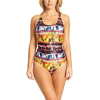 Image of Zoggs Women&#039;s Brimstone Flyback Swimsuit, Womens, 105119040, Black/multicoloured, EU/DE 42