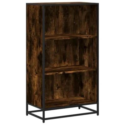 Image of vidaXL book cabinet/bookcase/book shelf smoked oak engineered wood with metal frame modern style for living room/office 3 spacious shelves 60x35x107.5 cm