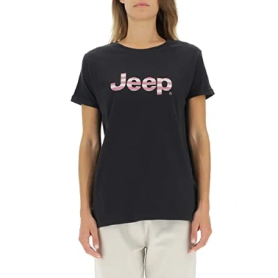 Image of JEEP O102613 B000 J Woman T Shirt Oversize Star Striped Print Turn up Sleeve J22W Black L