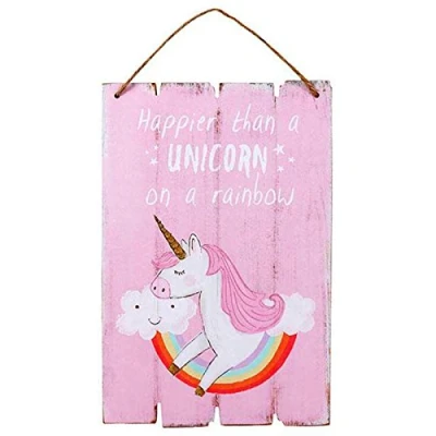 Image of Something Different UO_60026 Hanging Sign Happier Than a Unicorn 1pc, Pink