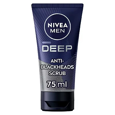 Image of NIVEA MEN DEEP Anti Blackhead Scrub (75 ml), Charcoal Remover, Exfoliating Face Wash, Treatment for Deeply Cleansed Skin