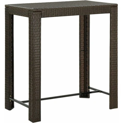 Image of vidaXL Garden Bar Table in Poly Rattan Brown &amp; Powder Coated Steel Frame Perfect for Indoor Outdoor Use Easy to Clean Assemble.