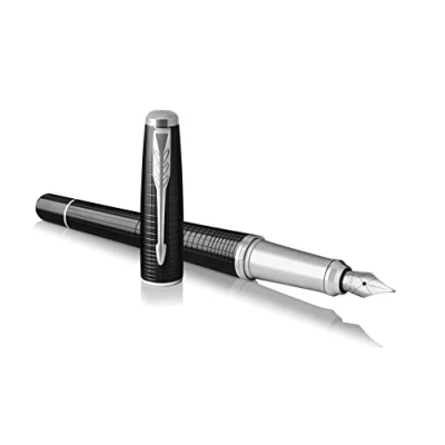 Image of Parker Urban Premium Metal Fountain Pen Ebony Pearl Lacquer with Chiselled Pattern Medium Nib Black Ink Gift Boxed
