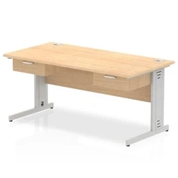 Image of Impulse 1600x800 Desk Maple/Silver Cable Managed 2x1 Drawer Fixed Ped