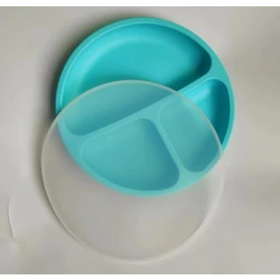 Image of MISSPEE Microwave Dishwasher Friendly Bowl Spoon Fork Food Feeding Set lid Divided Silicone Suction Baby Plate for Toddler Children Kids (Blue)