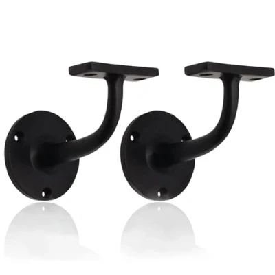 Image of Matt Black Handrail Brackets for Stair Bannister Wood and Steel Pack of 2
