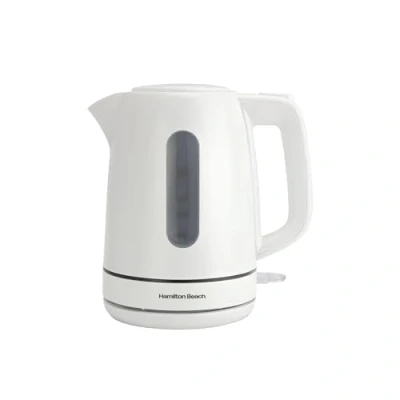 Image of Hamilton Beach Compact 1L Electric Kettle, Brushed, Boil Dry Protection, Auto Shut Off, Push Button Lid, Water Level Window, UK Strix Technology HB3038W1, White