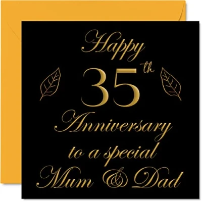 Image of Special Coral Anniversary Card for Dad Mum Parents &amp; Happy 35th Wedding Cards from Son Daughter Family, 145mm x Greeting Thirty Fifth Anniversaries