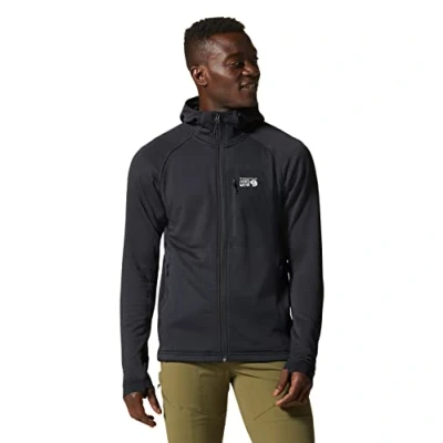 Image of Mountain Hardwear Men&#039;s Polartec Power Grid Full Zip Hoody Fleece Jacket, Black, L