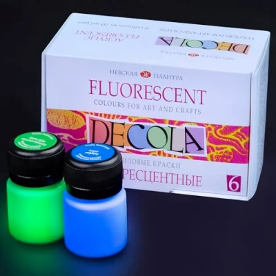 Image of Decola Neon Acrylic Colours Set 6 x 20 ml Fluorescent Paint Glow under UV light (Black Light) Made by Nevskaya Palitra