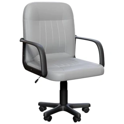 Image of Vida Designs Morton Office Chair Leather Adjustable Height Executive Desk with Arms and Wheels for Home Work Study (Grey)